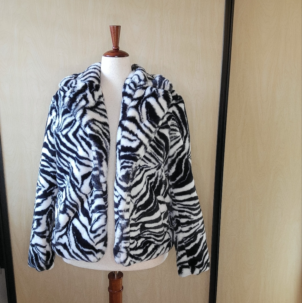 INC Faux Fur Jacket, Zebra Print